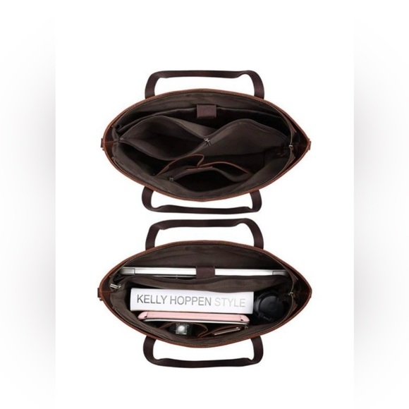 New! Women's Vintage Genuine Leather Shoulder Bag Work Totes Handbag, Dark Brown - Picture 4 of 16